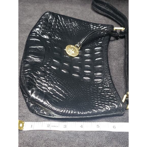 Brahmin Bekka Shoulder Bag Black Melbourne | Croc Embossed Leather Small Purse - Picture 6 of 12